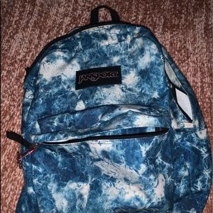 denim/tie dye pattern jansport school bag